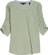Veronica Beard Waldorf Stripe Ruched Sleeve Tee