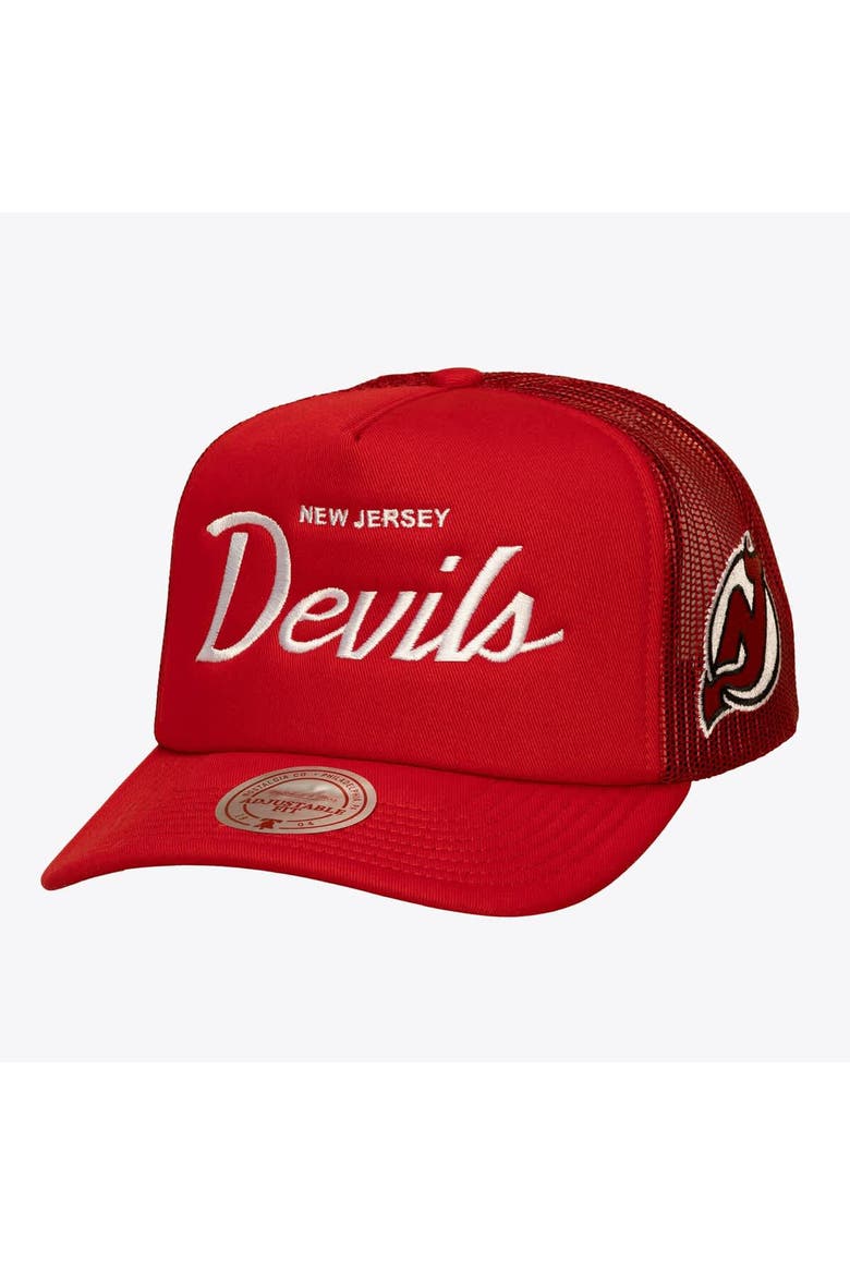 Men's Mitchell & Ness Red New Jersey Devils Head Coach Trucker Adjustable Hat, Main, color, Red