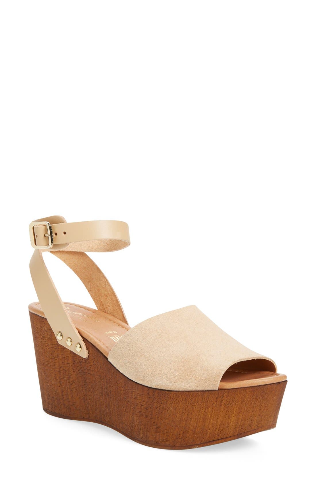 Platform Wedge Sandal, Main, color, NATURAL SUEDE LEATHER