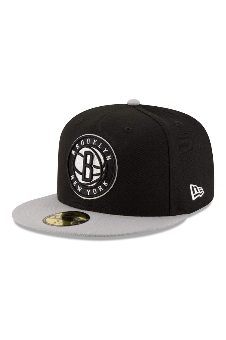 Men's New Era Black/Gray Brooklyn Nets Official Team Color 2Tone 59FIFTY Fitted Hat, Main, color, BLACK