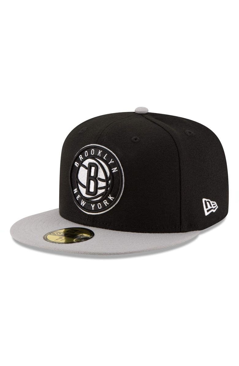 New Era Men's New Era Black/Gray Brooklyn Nets Official Team Color 2Tone 59FIFTY Fitted Hat, Main, color, 