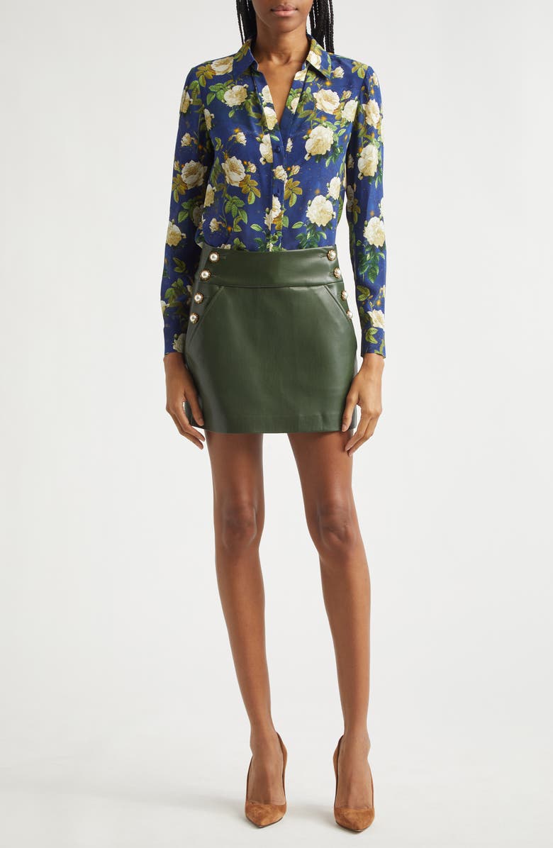 Alice + Olivia Eloise Floral Silk Button-Up Shirt, Alternate, color, Twilight Eden