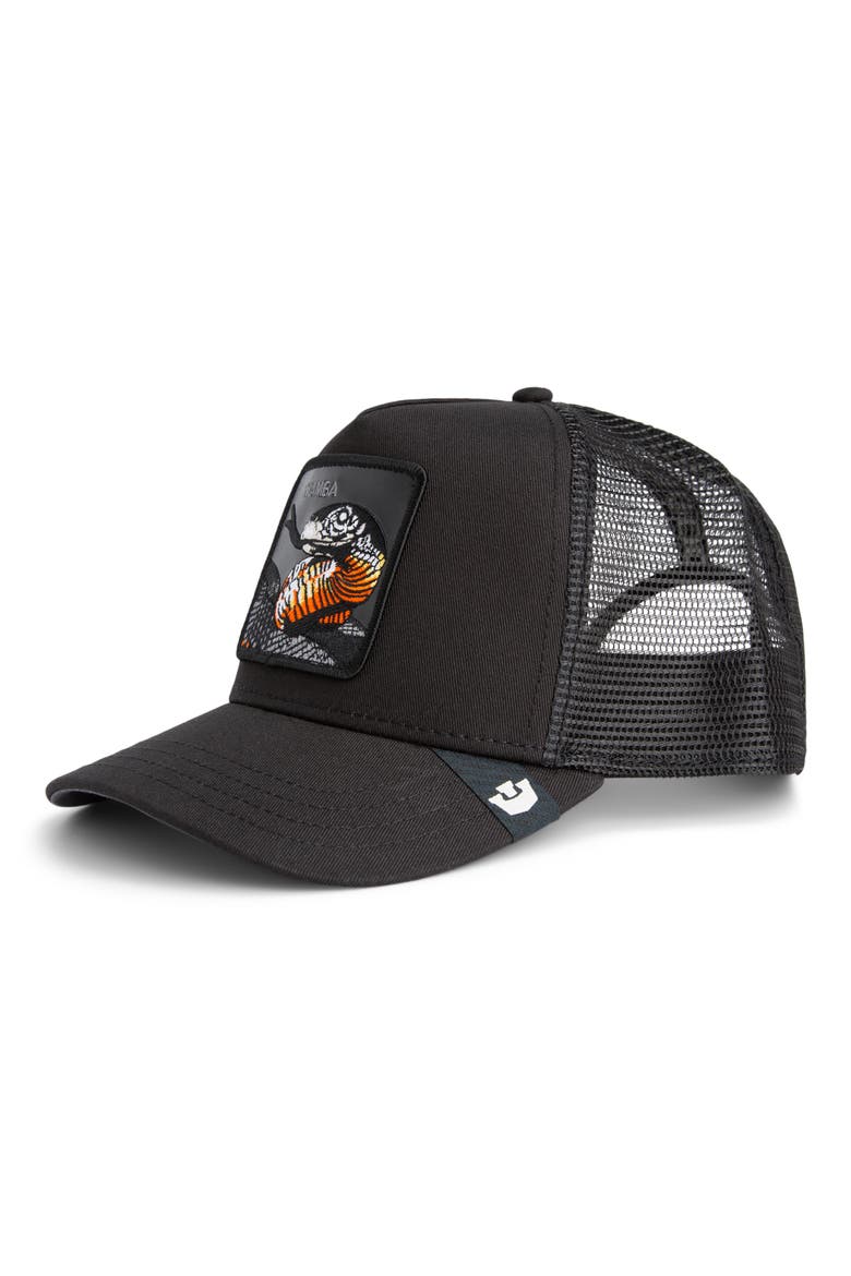Mamba Snake Patch Snapback Trucker Hat, Main, color, VOID