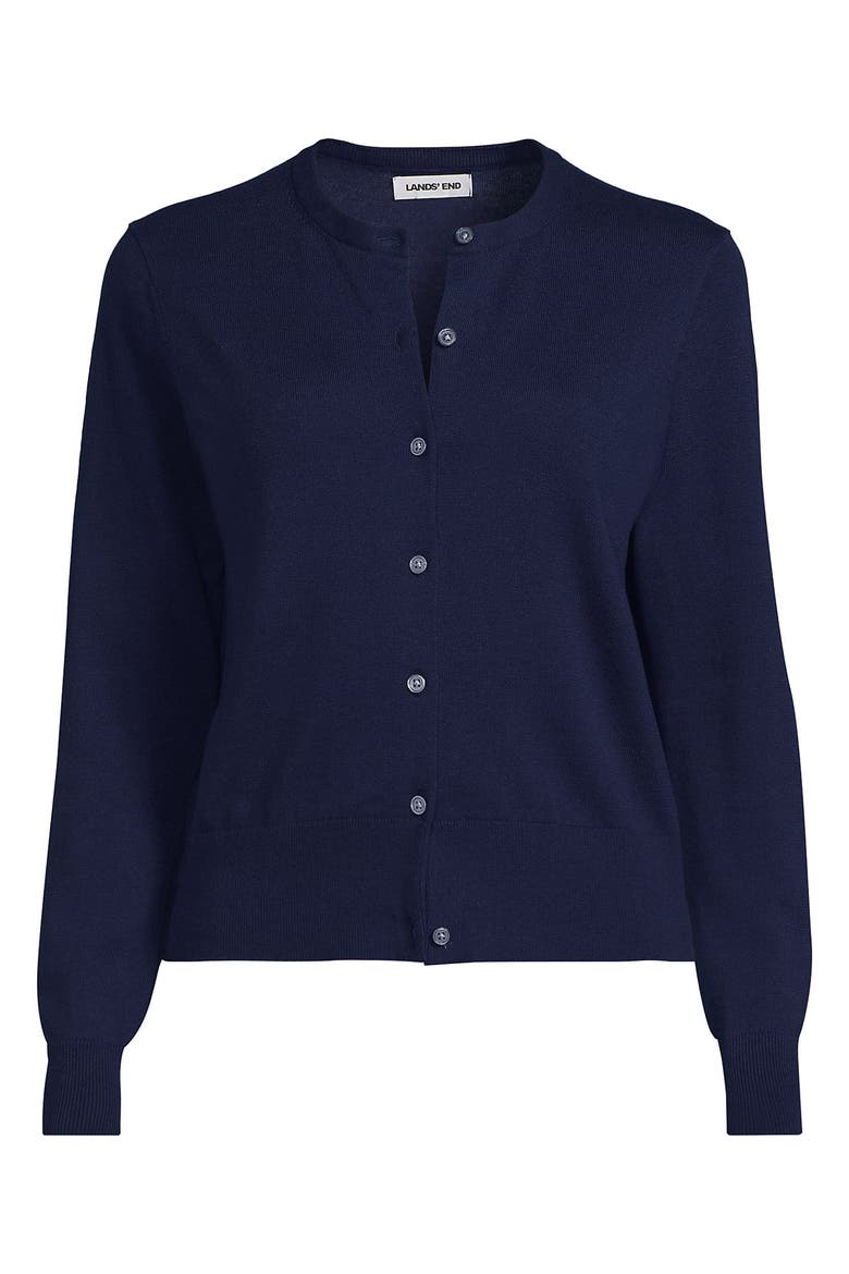 Fine Gauge Cotton Crew Cardigan Sweater, Alternate, color, Deep Sea Navy