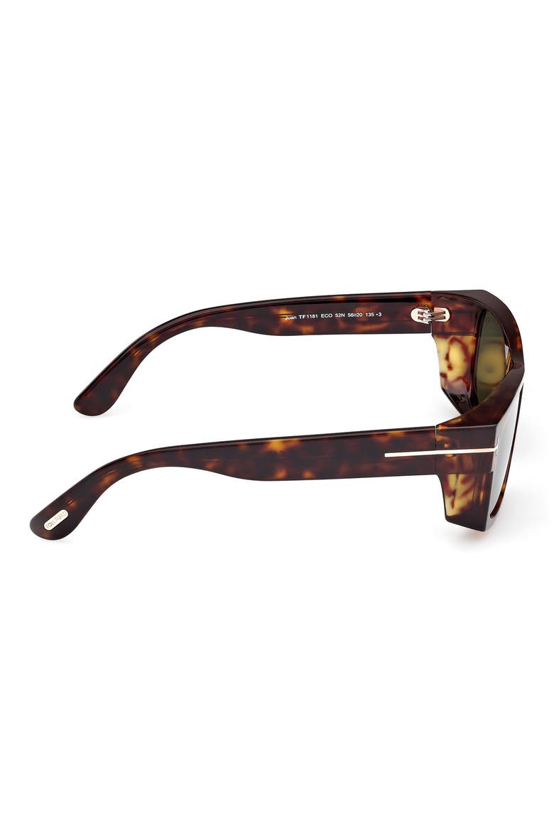 Juan 56mm Rectangular Sunglasses, Alternate, color, DARK HAVANA / GREEN
