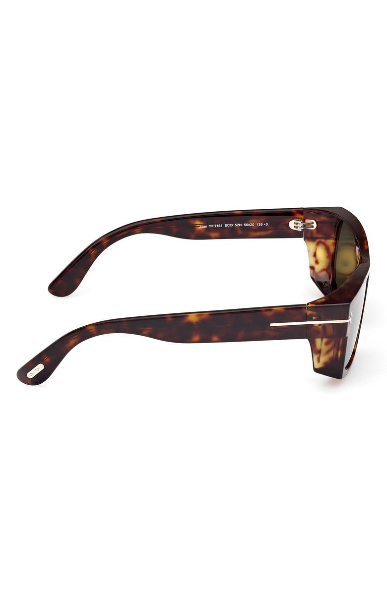 TOM FORD Juan 56mm Rectangular Sunglasses, Alternate, color, Dark Havana / Green