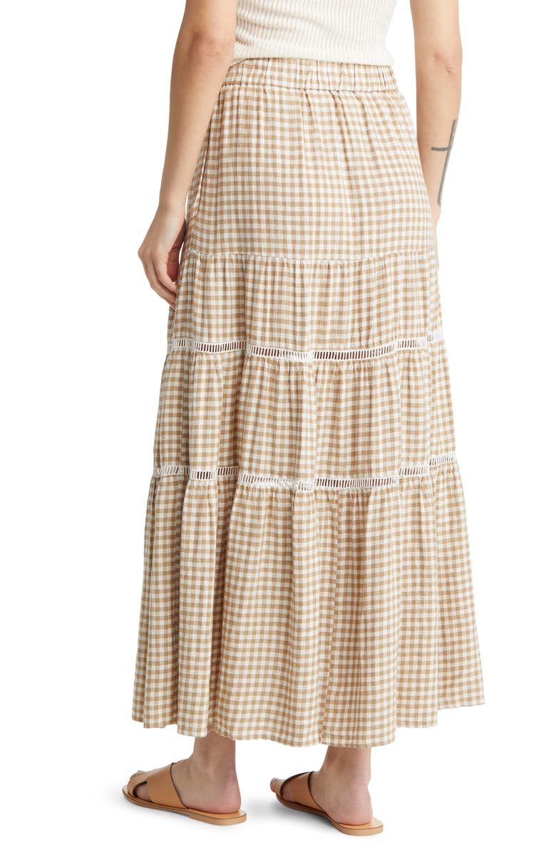 Madewell Gingham Tiered Linen Blend Maxi Skirt, Alternate, color, 