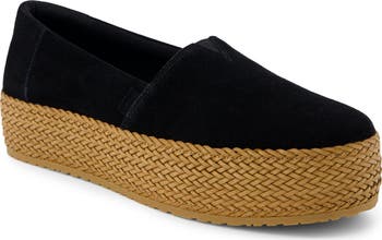 【TOMS】Valencia プラットフォーム スリッポン Valencia Black Suede Espadrille Platform Espadrille | TOMS