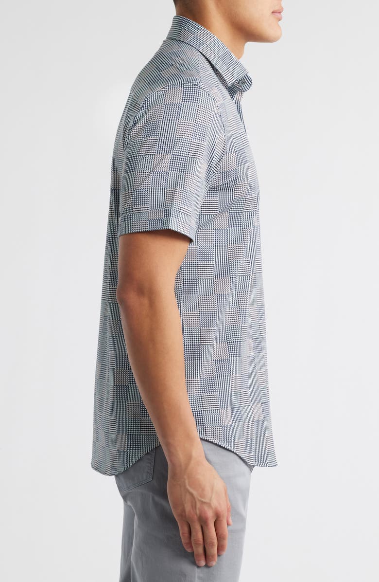 Bugatchi Miles OoohCotton<sup>®</sup> Geo Print Short Sleeve Button-Up Shirt, Alternate, color, Graphite