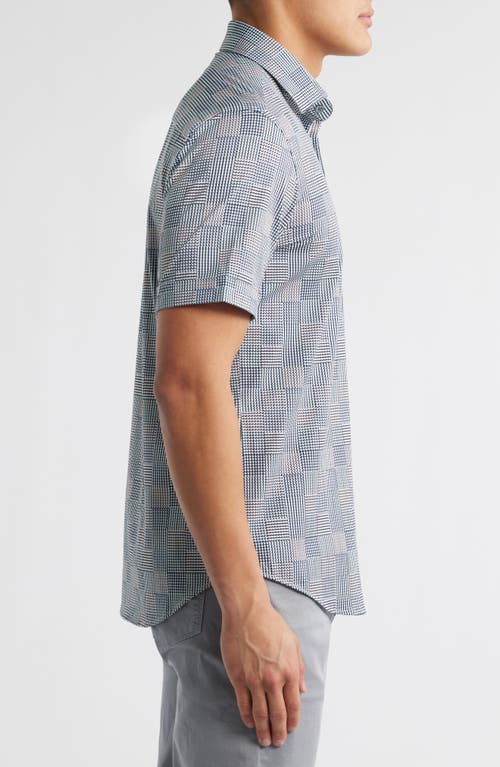 Bugatchi Miles Ooohcotton® Geo Print Short Sleeve Button-up Shirt In Graphite