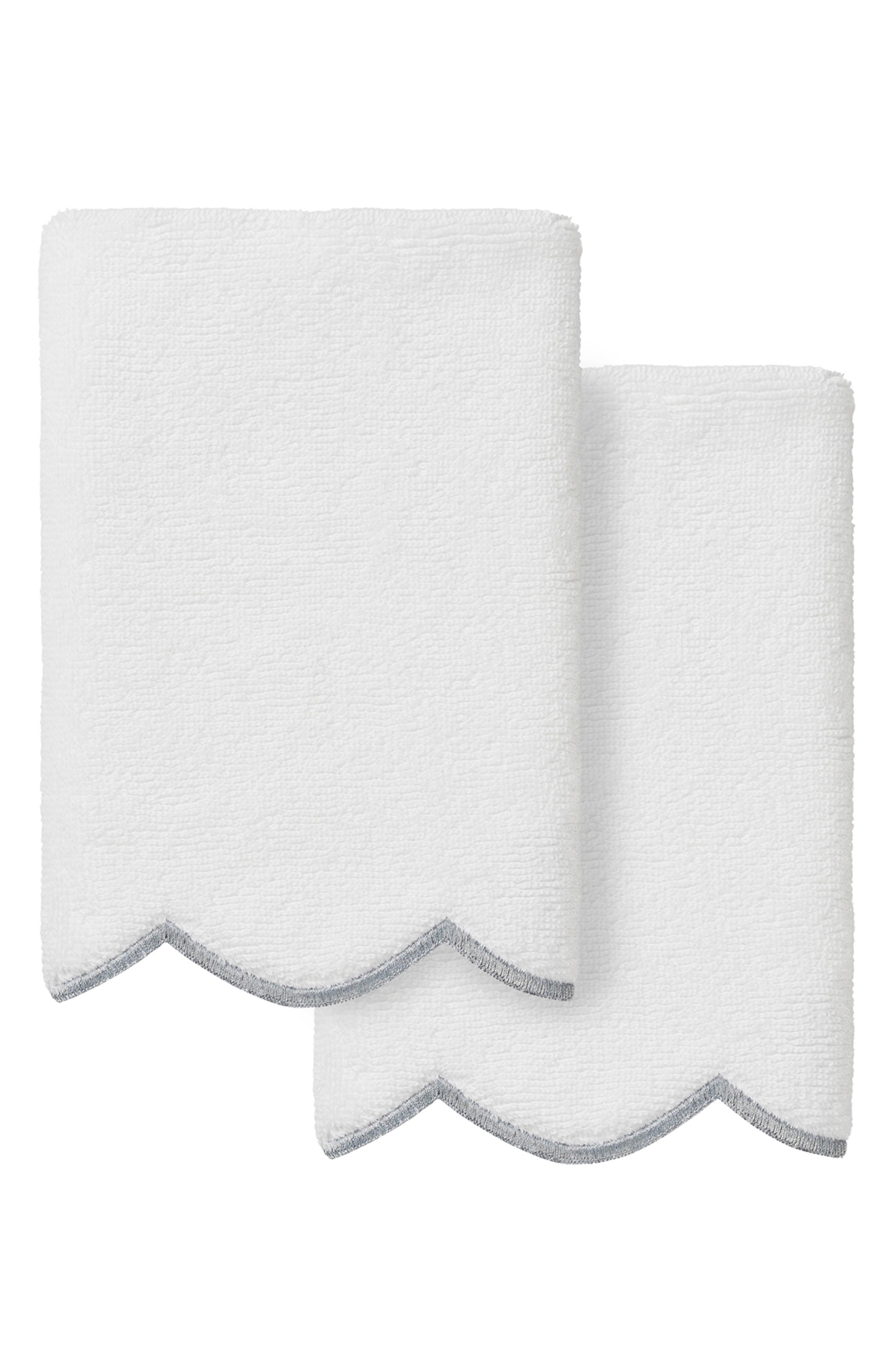 Adornia Embroidered Scallop 2-Piece Washcloth Set