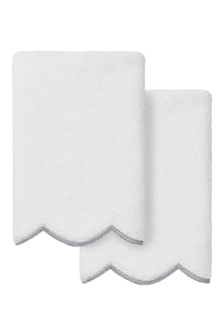 Adornia Embroidered Scallop 2-Piece Washcloth Set, Main, color, WHITE/ GRAY
