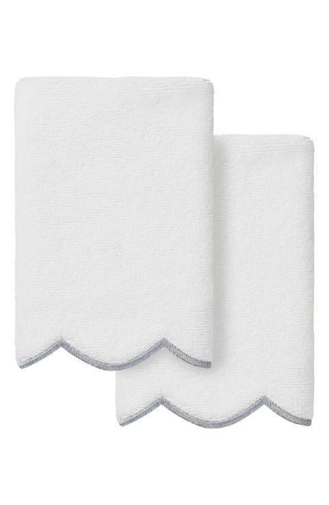 Adornia Embroidered Scallop 2-Piece Washcloth Set