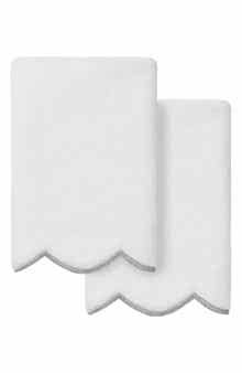 Adornia Embroidered Scallop 2-Piece Washcloth Set