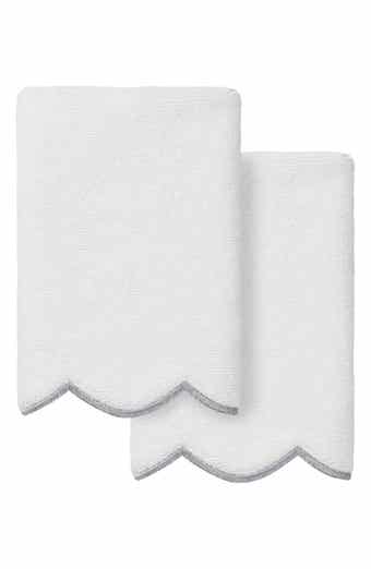 Adornia Embroidered Scallop 2-Piece Washcloth Set