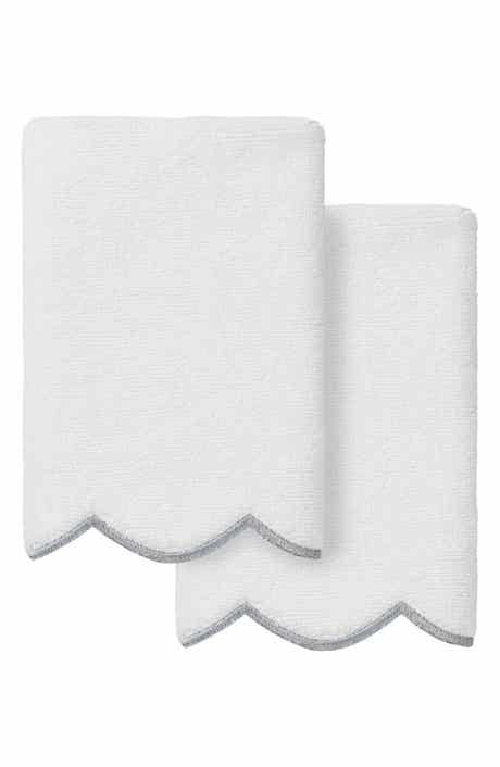 Adornia Embroidered Scallop 2-Piece Washcloth Set