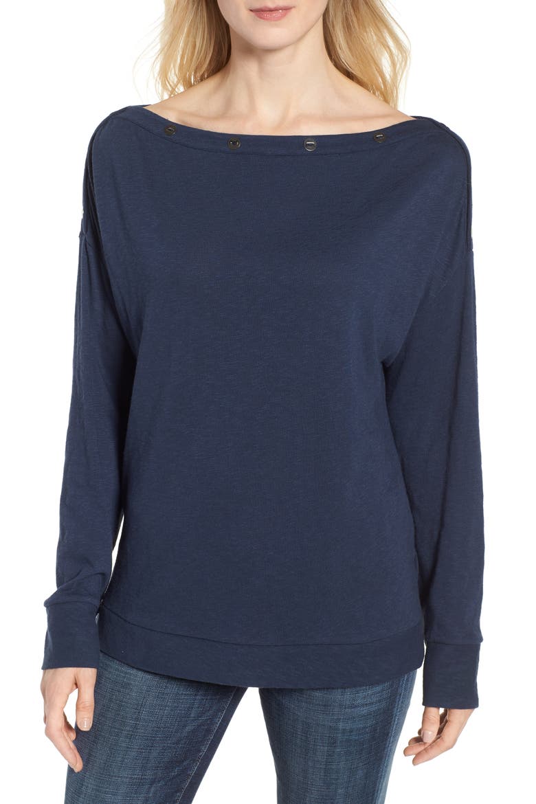 Button Neck Tee, Main, color, NAVY INDIGO