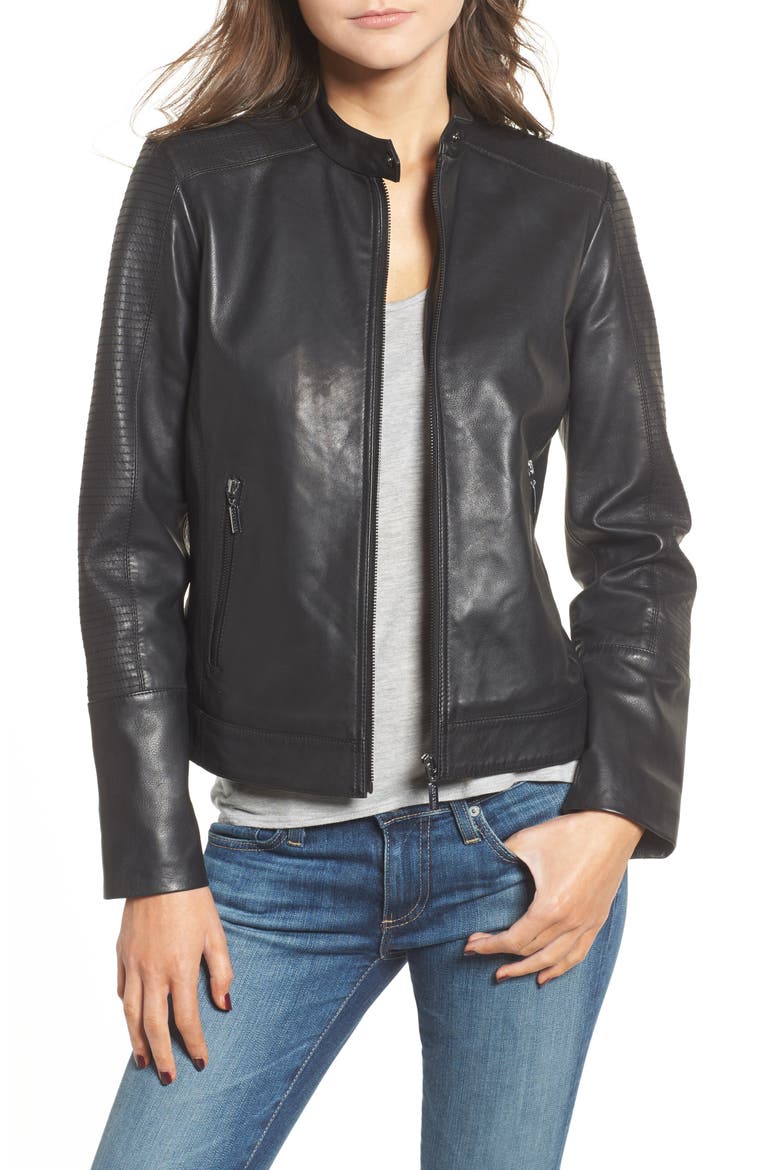 Kirwin Leather Moto Jacket, Main, color, BLACK
