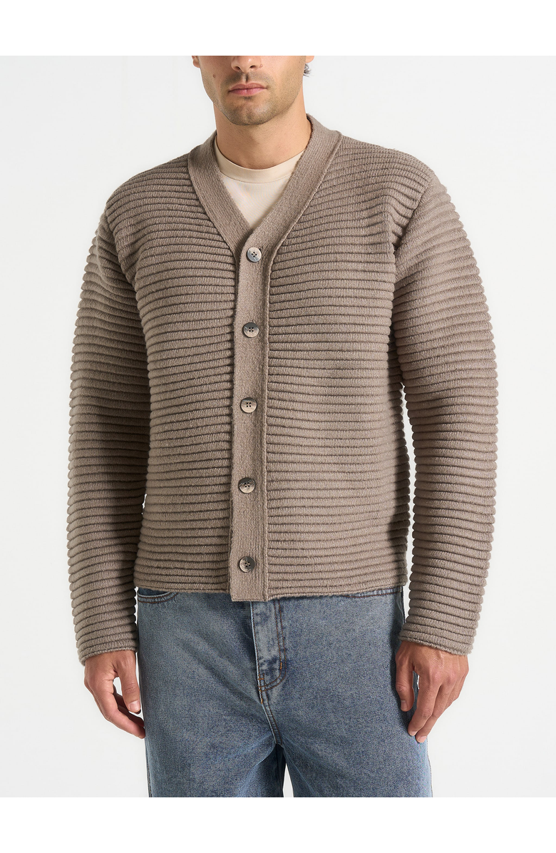 Manière De Voir Anton Ribbed Knit Cardigan, Alternate, color, Taupe
