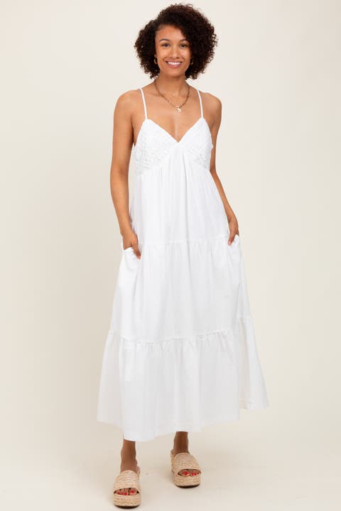 Crochet Flare Smocked Maxi Dress