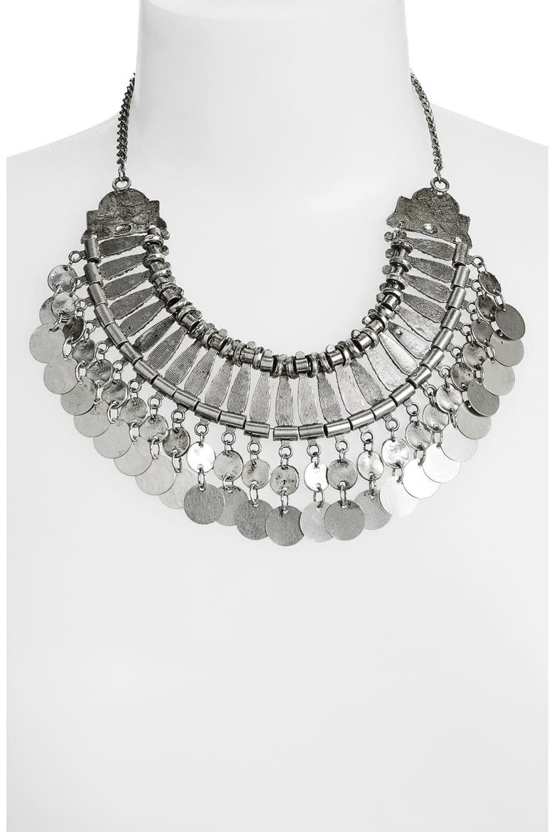 Coin Collar Necklace, Alternate, color, SILVER