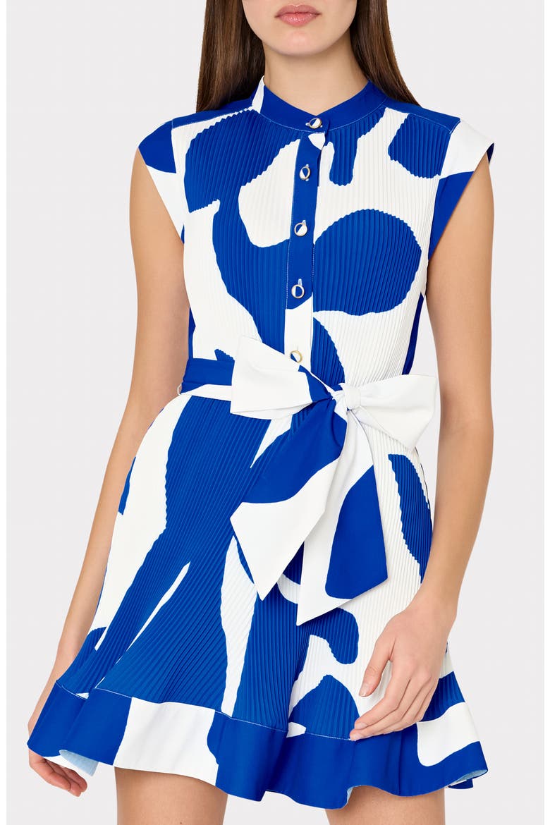 Joan Grand Foliage Pleated Minidress, Alternate, color, BLUE/ WHITE