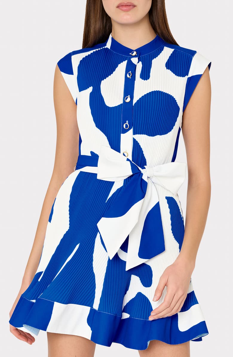 Milly Joan Grand Foliage Pleated Minidress, Alternate, color, Blue/ White