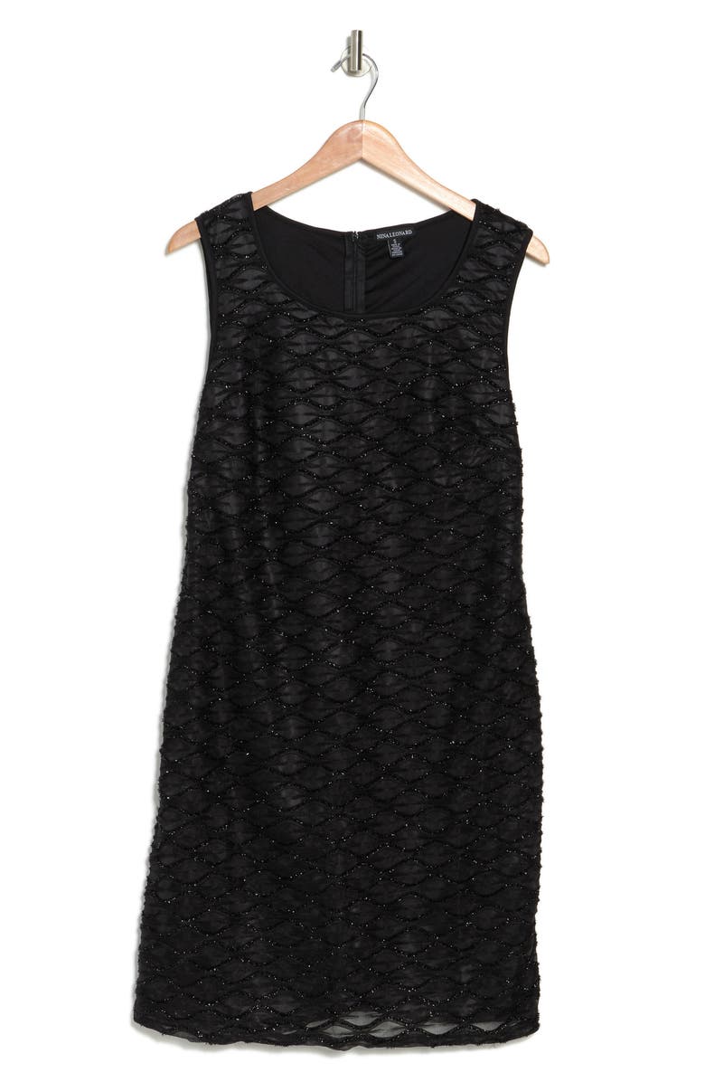 Nina Leonard Sparkle Lattice Sheath Dress, Alternate, color, Black