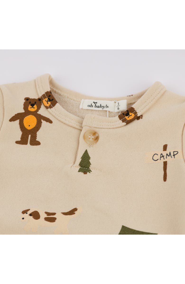Oh baby! Brand Camping Print One Button Romper French Terry- Infant, Alternate, color, Biscotti