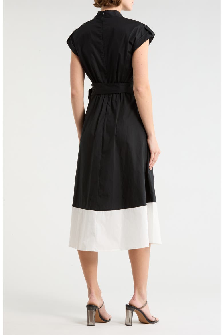 Colorblock Cap Sleeve Cotton Poplin Midi Dress, Alternate, color, IVORY BLACK