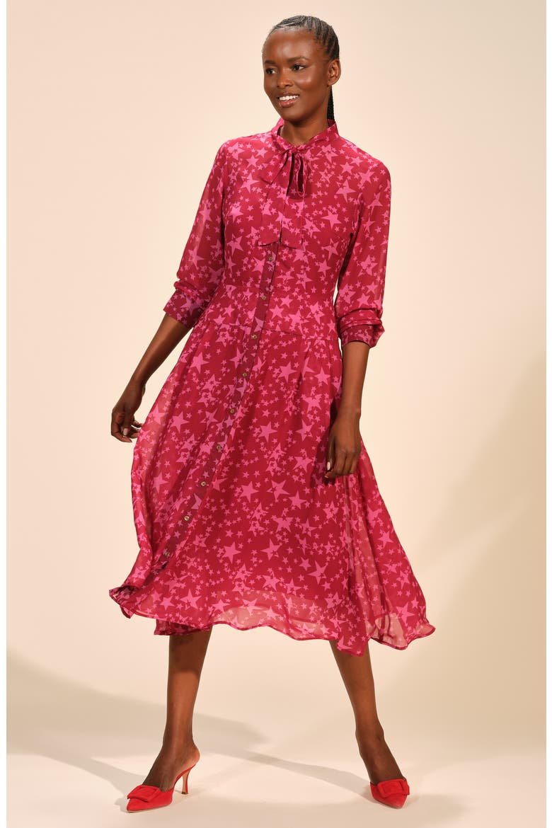 Star Print Long Sleeve Shirtdress, Alternate, color, STARLIT