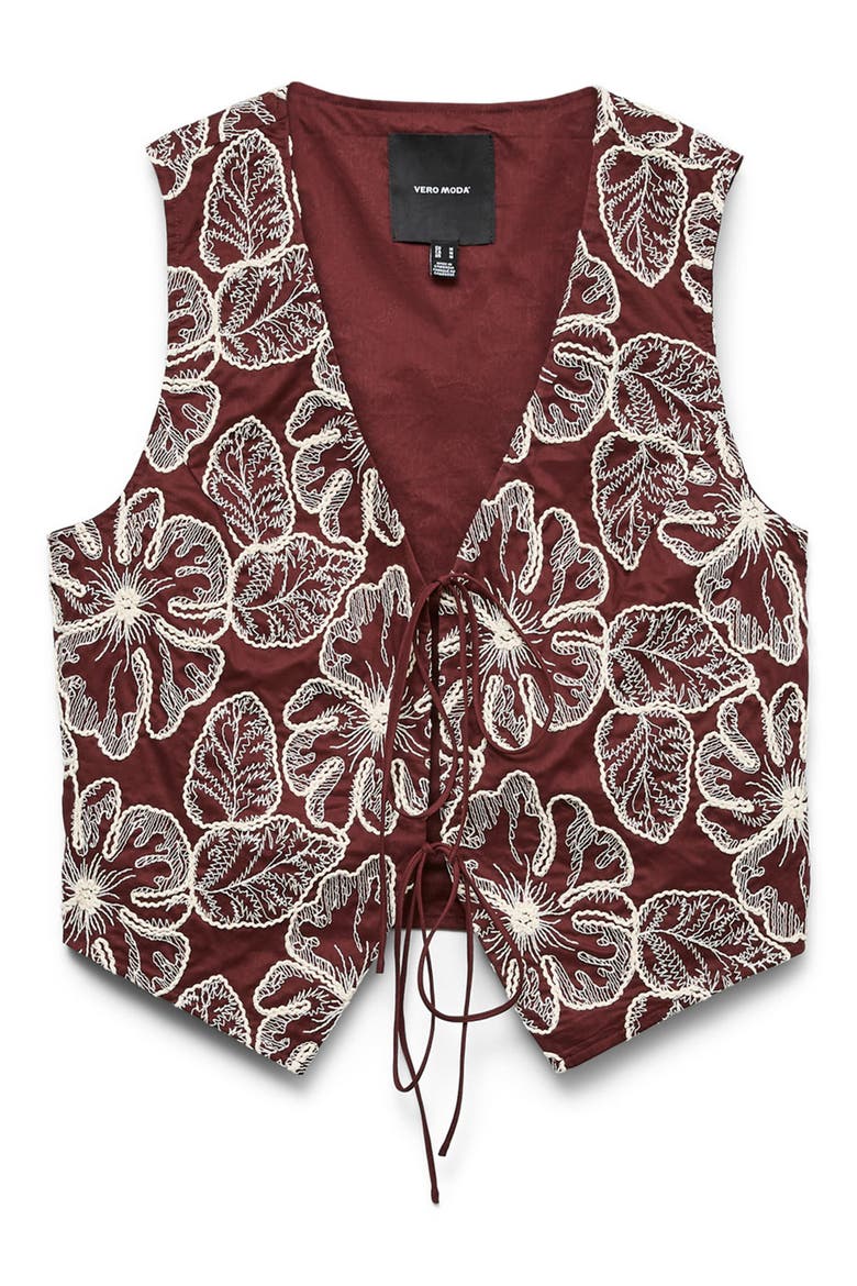 Millia Floral Embroidered Tie Front Top, Alternate, color, ANDORRA DETAILOATMEAL EMBROIDE