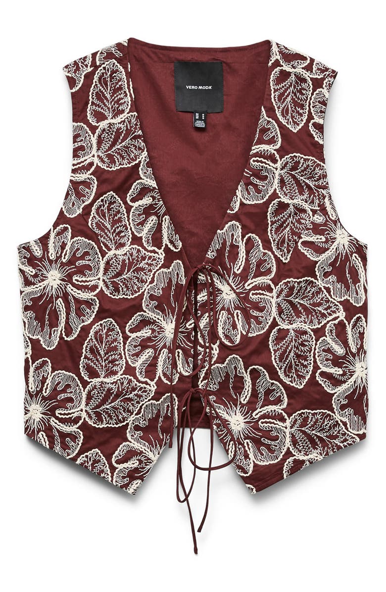 VERO MODA Millia Floral Embroidered Tie Front Top, Alternate, color, Andorra Detailoatmeal Embroide