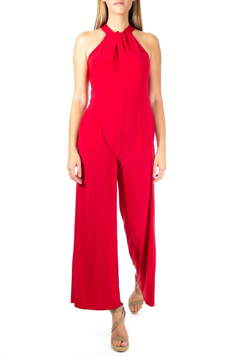 Twist Halter Knit Jumpsuit, Main, color, NINA RED