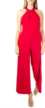 Nina Leonard Twist Halter Knit Jumpsuit