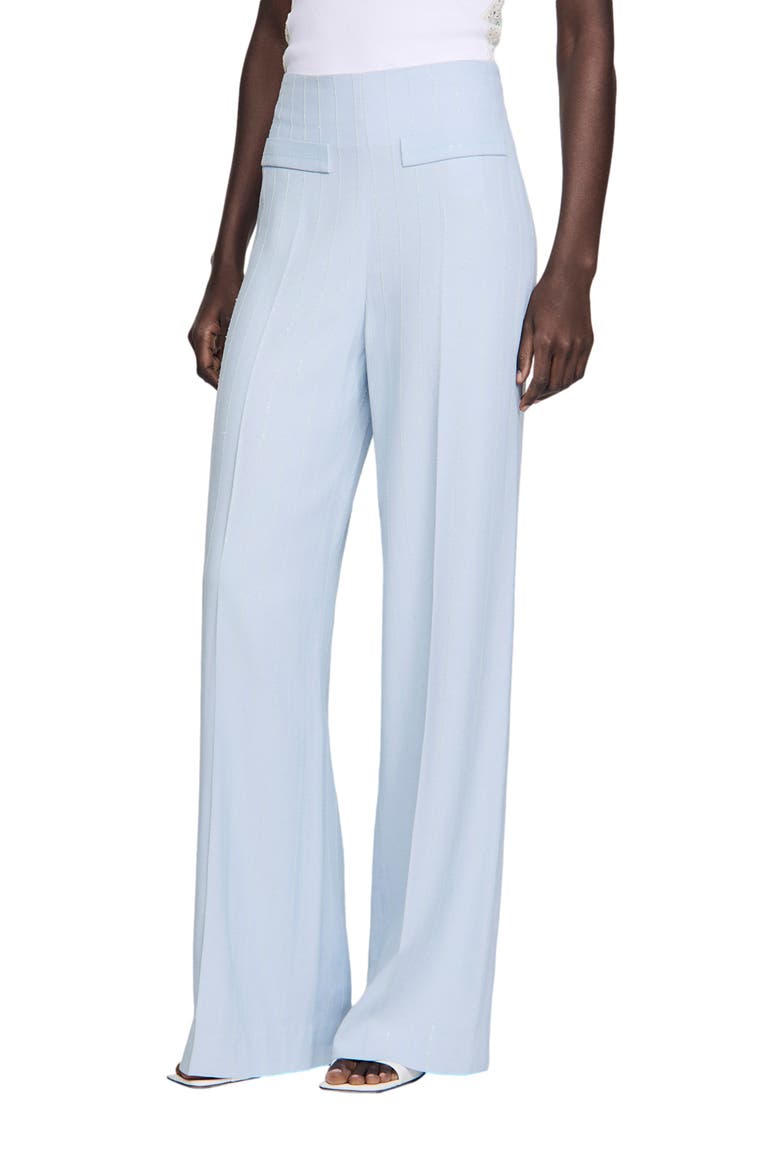 Striped sequin trousers, Main, color, Sky blue