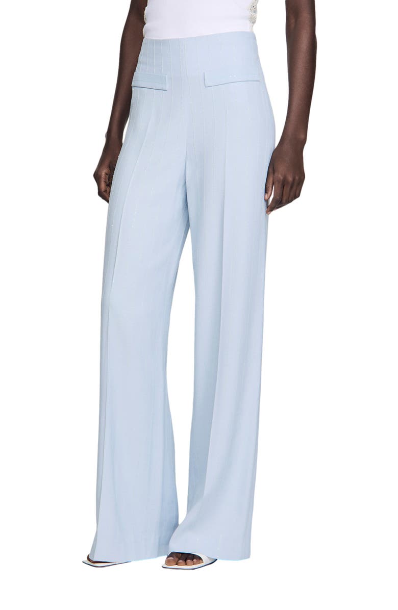 SANDRO Striped sequin trousers, Main, color, Sky Blue