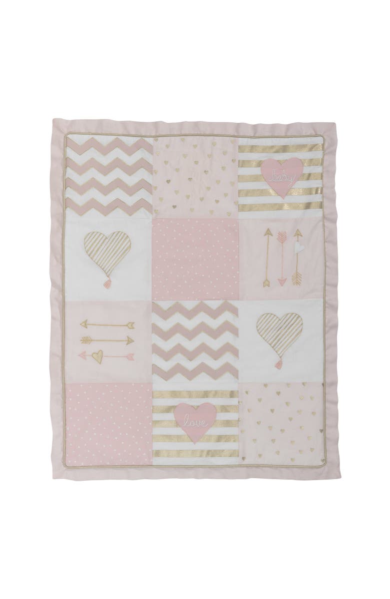 Lambs & Ivy Baby Love Metallic Hearts, Stripes and Chevrons 4-Piece Nursery Crib Bedding Set, Alternate, color, Pink