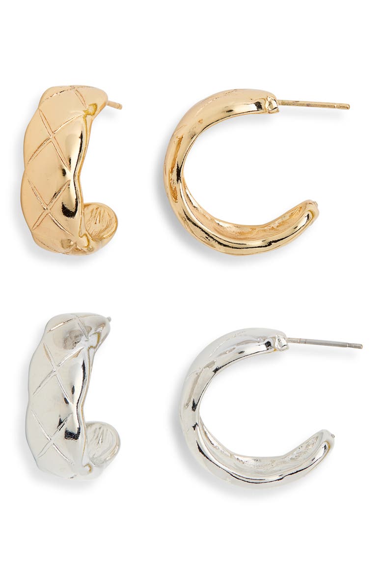 2-Pack Textured 'C' Hoop Earrings, Main, color, GOLD/ SILVER
