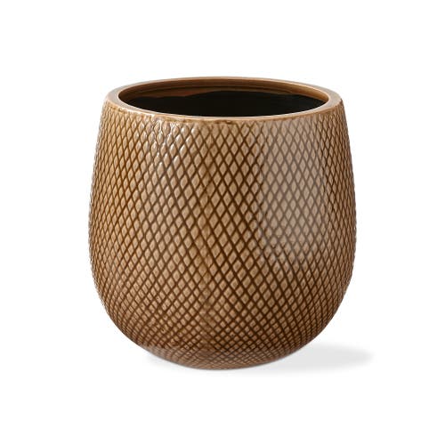 Tag Cross Hatch Medium Planter Taupe Glazed Stoneware In Brown