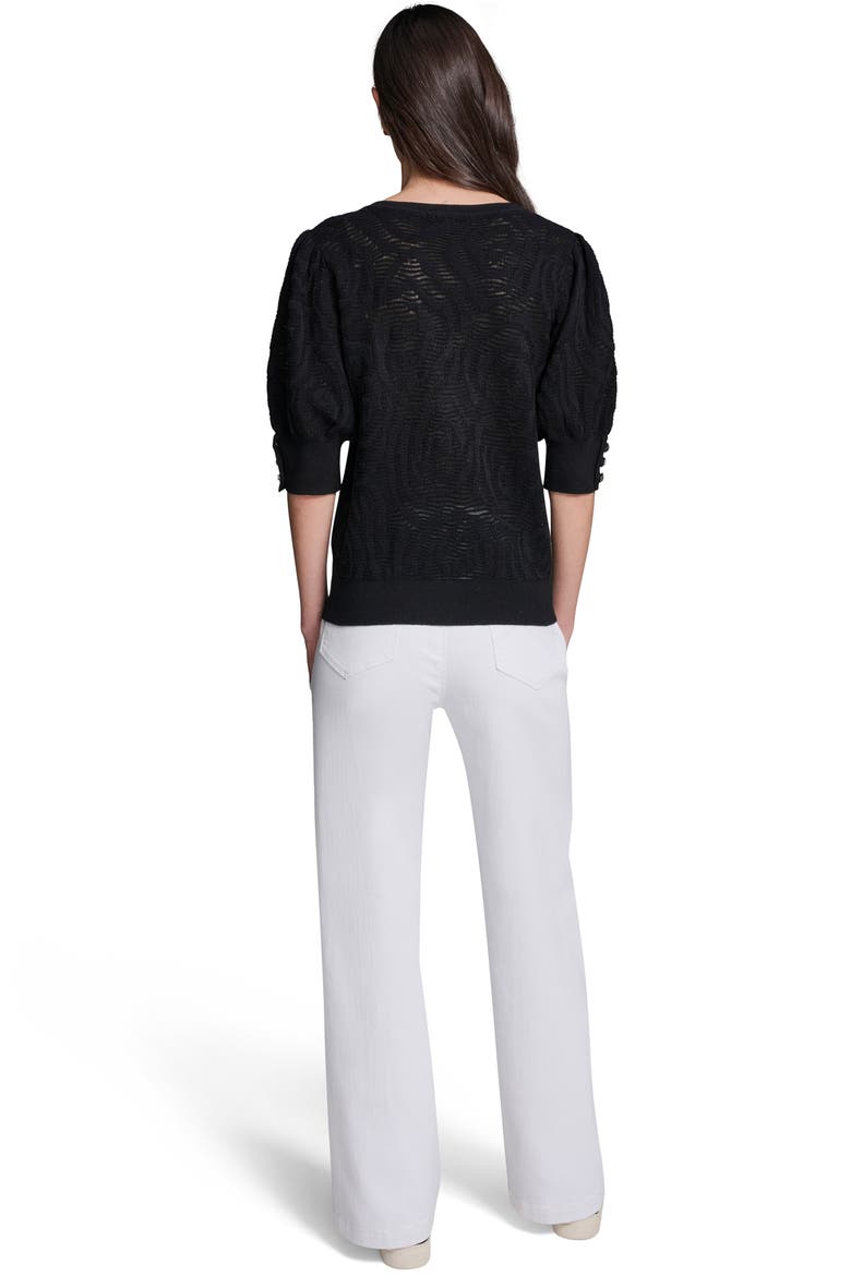 Floral Puff Sleeve Sweater, Alternate, color, BLACK