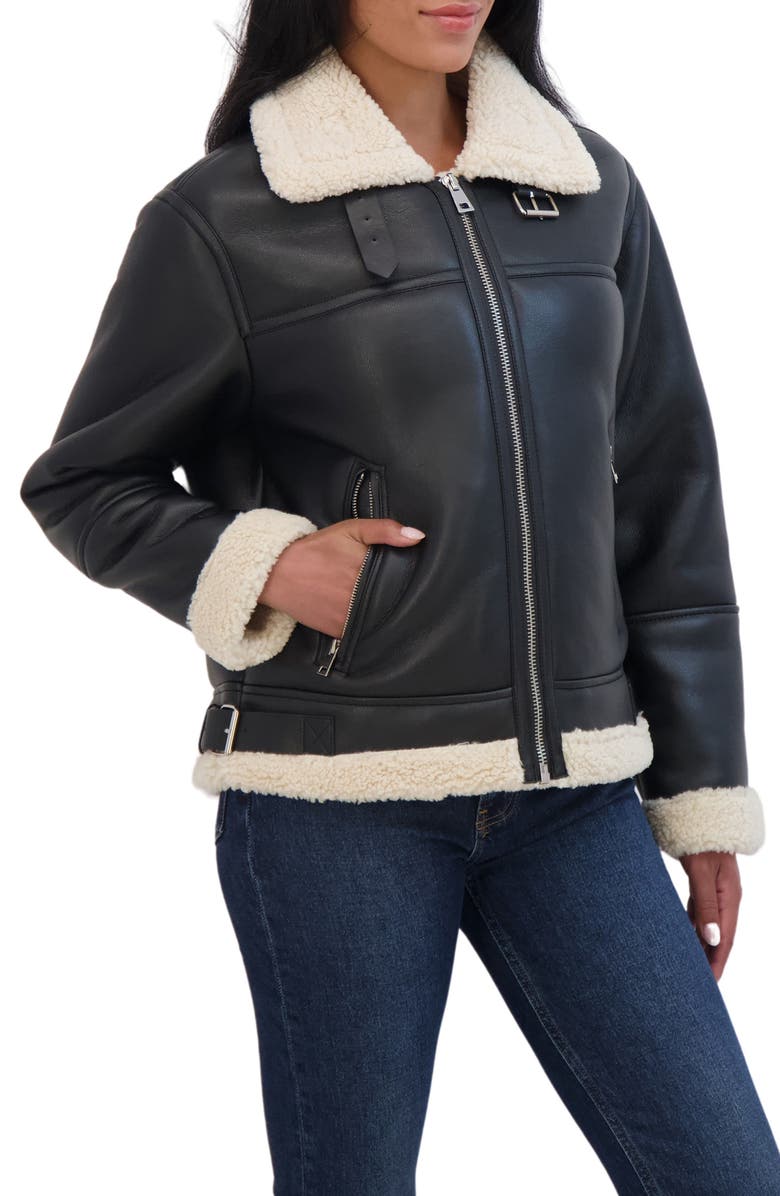 Sebby Faux Shearling Trim Aviator Jacket, Alternate, color, 
