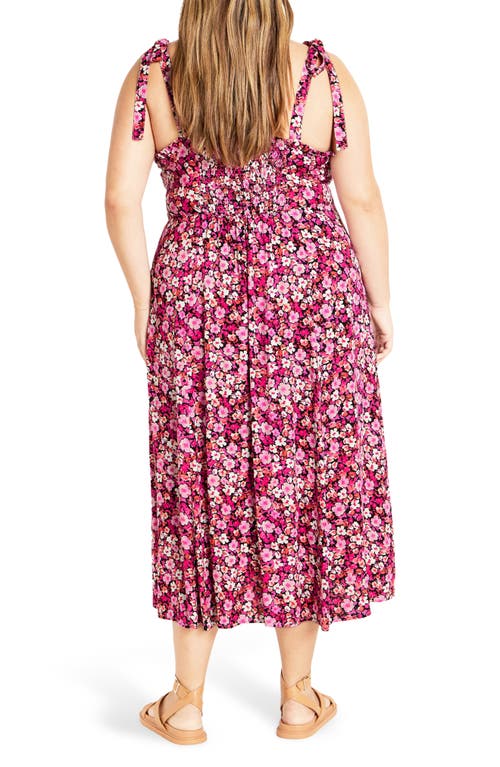 City Chic Tamara Floral Tie Strap Midi Sundress In Pink