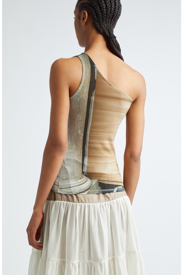 Colu Construction Print One-Shoulder Top, Alternate, color, BROWN