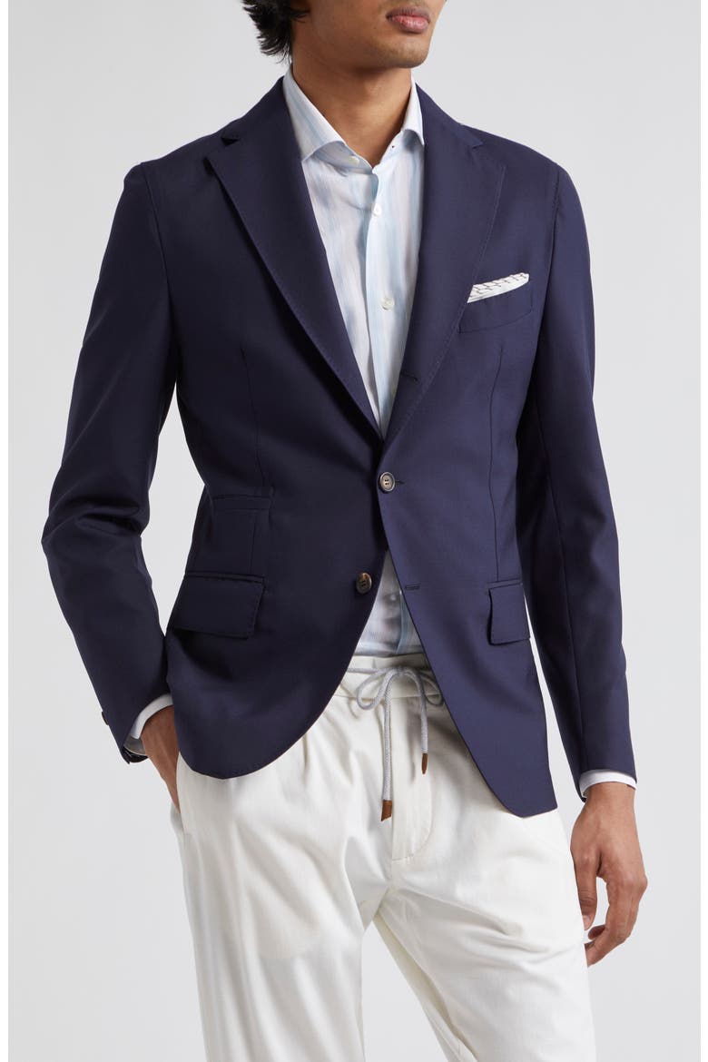 Three-Button Wool & Silk Blazer, Main, color, BLUE