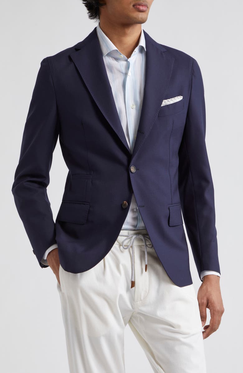 Eleventy Three-Button Wool & Silk Blazer, Main, color, Blue