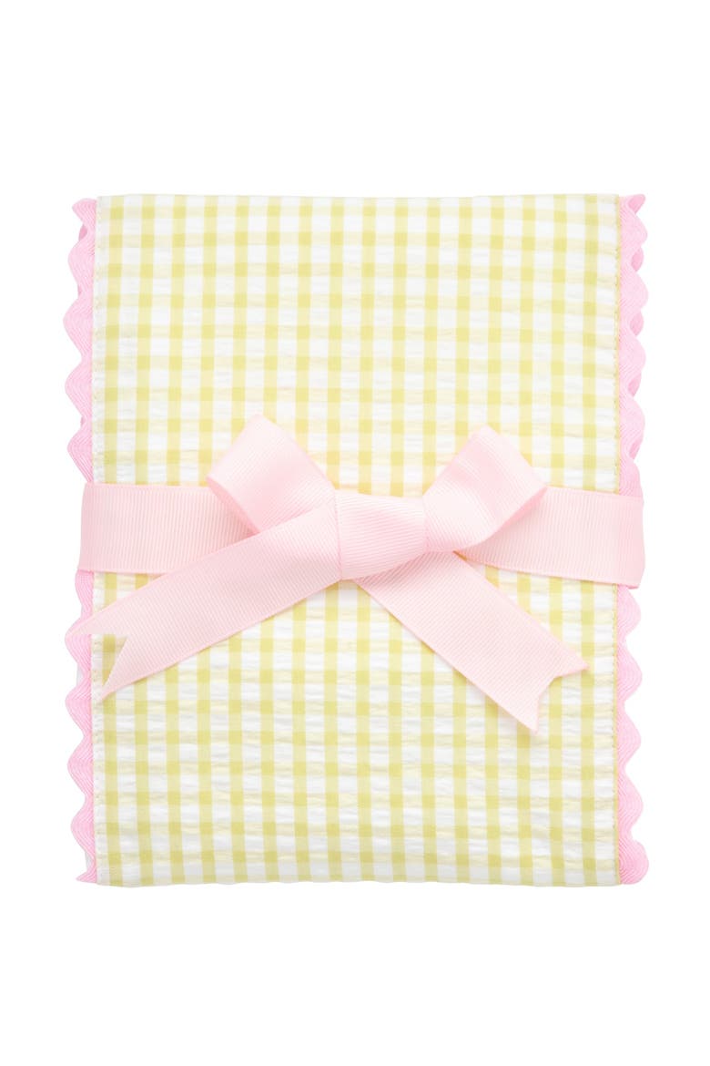 Big Check Fancy Fabric Burp Cloth, Main, color, Green/Pink Trim