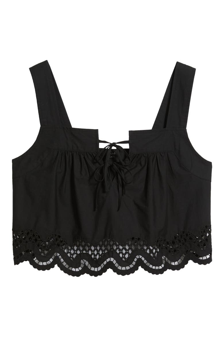 Blythe Tie Front Cotton Crop Top, Alternate, color, BLACK