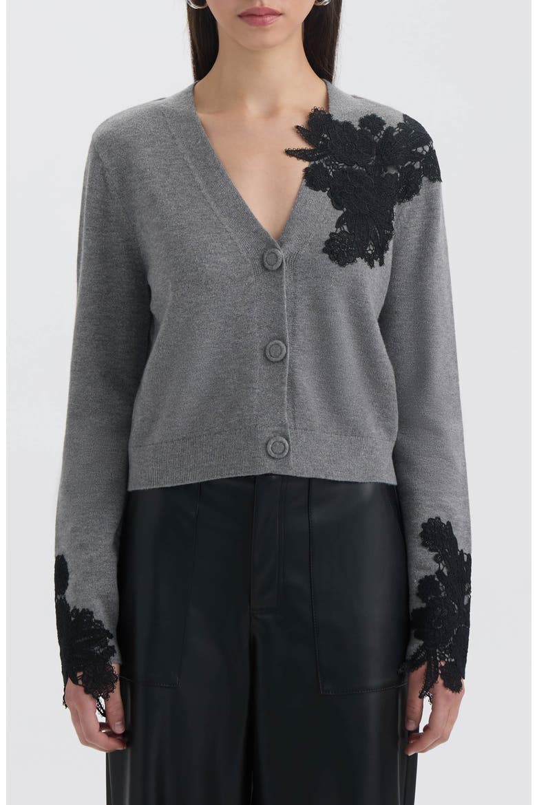 Floral Appliqué Cardigan, Main, color, MEDIUM GREY MIX