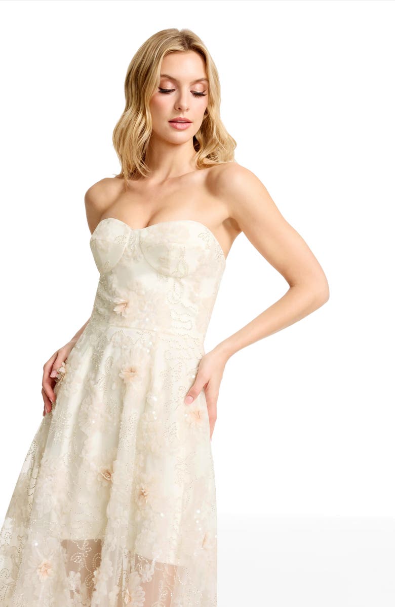 Dress the Population Connor Beaded Floral Strapless Gown, Alternate, color, White Multi